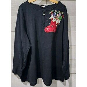 Quacker Factory 1/4 Zip Christmas Pullover Top Women's 2XL Stocking Holiday Gift